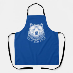 Bear Head, Wild And Free, Hand Drawn Illustration Apron