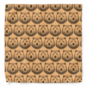 Bear Head, Wild And Free, Hand Drawn Illustration Bandana