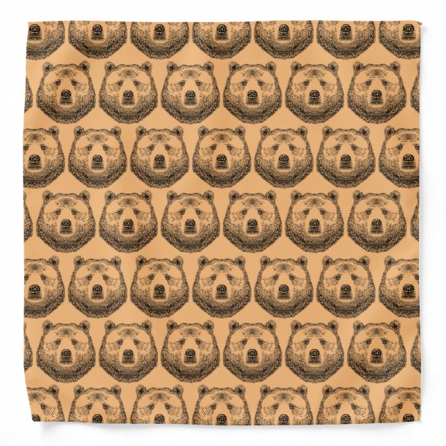 Bear Head, Wild And Free, Hand Drawn Illustration Bandana (Front)