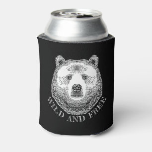 Bear Head, Wild And Free, Hand Drawn Illustration Can Cooler