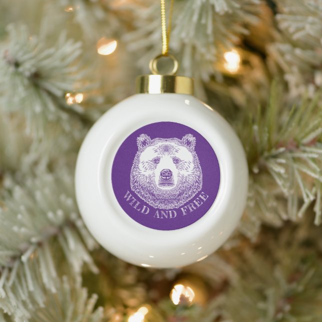 Bear Head, Wild And Free, Hand Drawn Illustration Ceramic Ball Christmas Ornament (Tree)