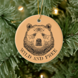 Bear Head, Wild And Free, Hand Drawn Illustration Ceramic Ornament
