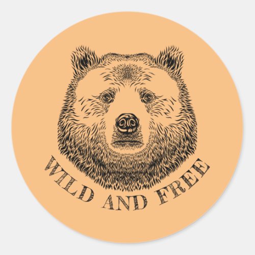 Bear Head Wild And Free Hand Drawn Illustration Classic Round Sticker