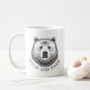 Bear Head, Wild And Free, Hand Drawn Illustration Coffee Mug