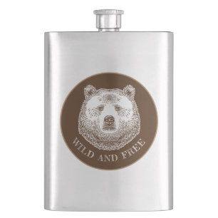 Bear Head, Wild And Free, Hand Drawn Illustration Flask