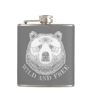 Bear Head, Wild And Free, Hand Drawn Illustration Flask
