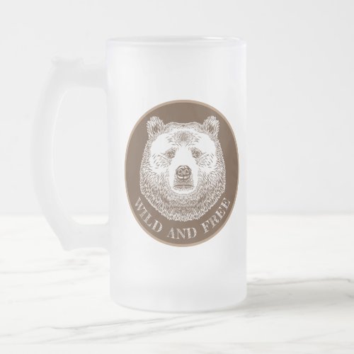 Bear Head Wild And Free Hand Drawn Illustration Frosted Glass Beer Mug