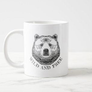 Bear Head, Wild And Free, Hand Drawn Illustration Giant Coffee Mug