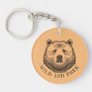 Bear Head, Wild And Free, Hand Drawn Illustration Keychain