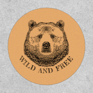 Bear Head, Wild And Free, Hand Drawn Illustration Patch