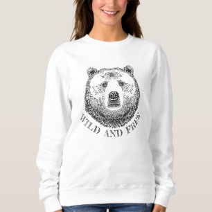 Bear Head, Wild And Free, Hand Drawn Illustration Sweatshirt