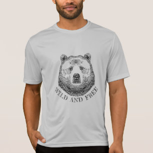 Bear Head, Wild And Free, Hand Drawn Illustration T-Shirt