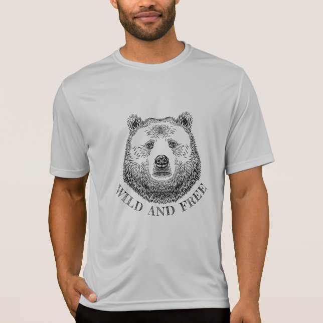 Bear Head, Wild And Free, Hand Drawn Illustration T-Shirt (Front)
