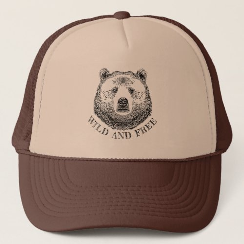 Bear Head Wild And Free Hand Drawn Illustration Trucker Hat