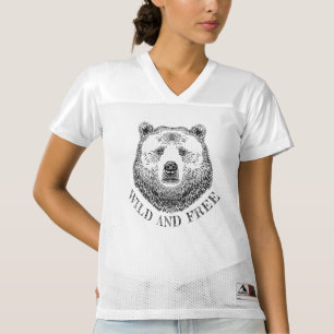 Bear Head, Wild And Free, Hand Drawn Illustration Women's Football Jersey