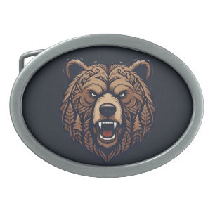 Bear Head Wild Tribal Art Belt Buckle
