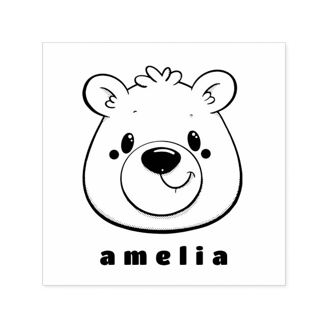bear head with name in black and white self-inking stamp (Design)