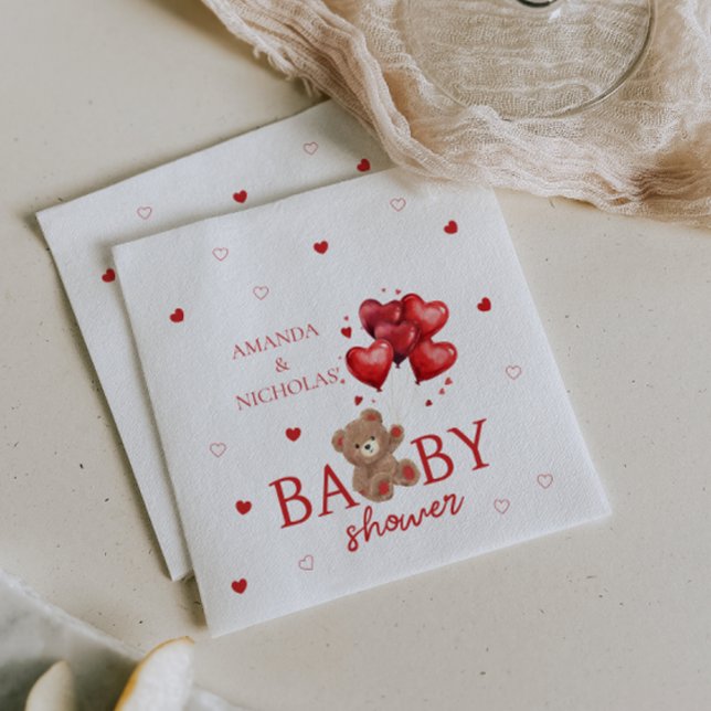 Bear Heart Balloons red Baby Shower  Napkins (Creator Uploaded)