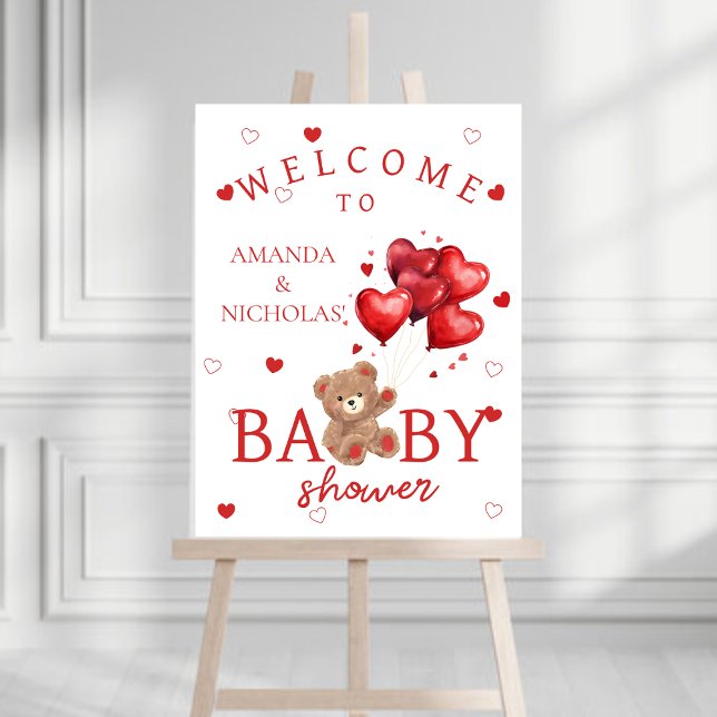 Bear Heart Balloons red Baby Shower welcome sign (Creator Uploaded)