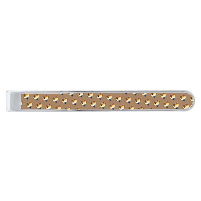 Bear Heart Pattern Silver Finish Tie Bar (Front)