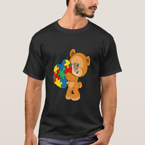 Bear Heart Puzzle Piece Autism Awareness Boys Girl T_Shirt