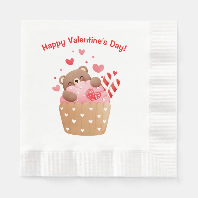Bear Hearts Candy Valentine Cupcake  Napkins (Front)