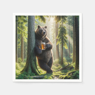Bear Holding a Beer In Forest Napkins