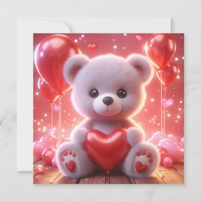  bear holding a heart for Valentine's Day Holiday Card (Front)