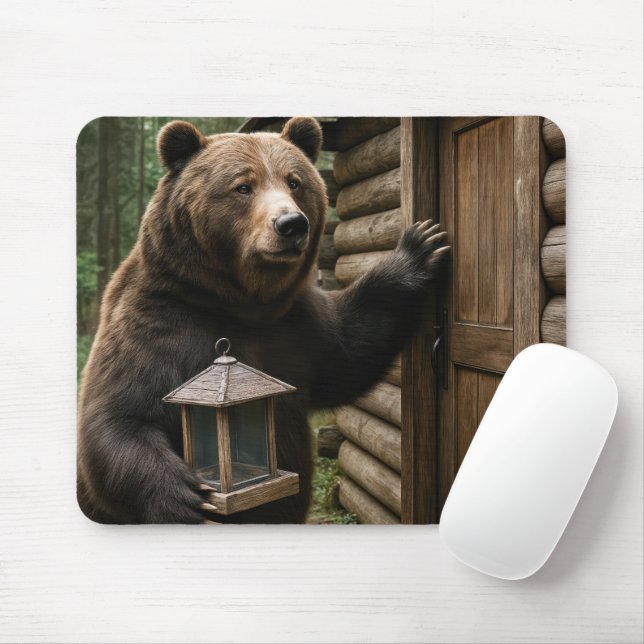 Bear Holding an Empty Bird Feeder Mouse Pad (With Mouse)