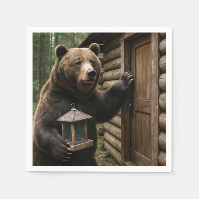 Bear Holding an Empty Bird Feeder Napkins (Front)