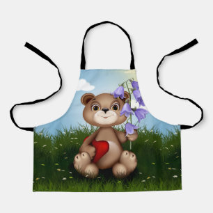 Bear Holding Bouquet Flower-30926 Apron