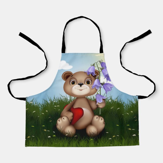 Bear Holding Bouquet Flower-30926 Apron (Front)