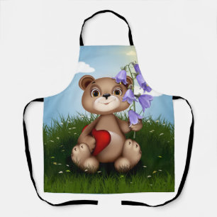 Bear Holding Bouquet Flower-30926 Apron