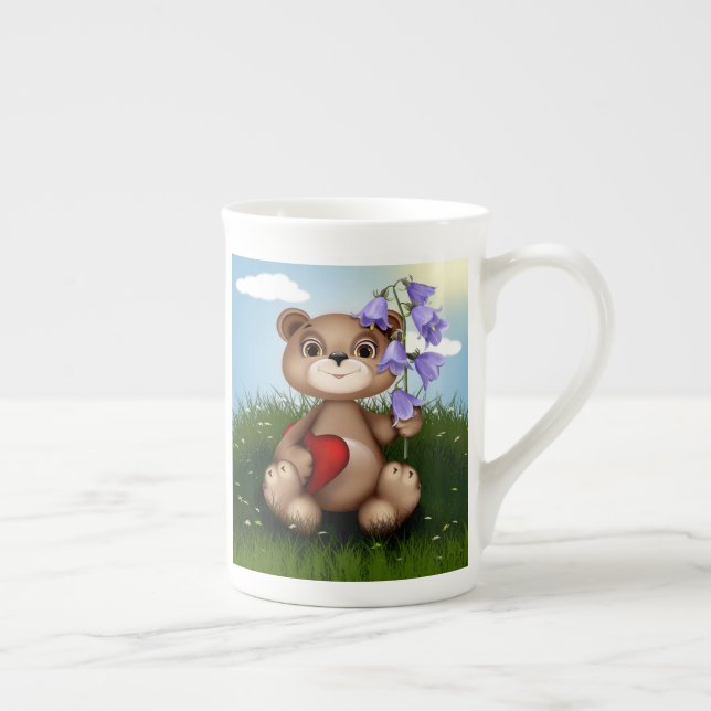 Bear Holding Bouquet Flower-30926 Bone China Mug (Right)