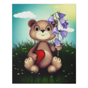 Bear Holding Bouquet Flower-30926 Faux Canvas Print