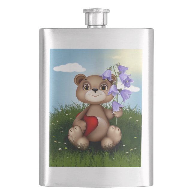 Bear Holding Bouquet Flower-30926 Flask (Front)