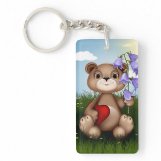 Bear Holding Bouquet Flower-30926 Keychain