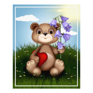 Bear Holding Bouquet Flower-30926 Photo Print