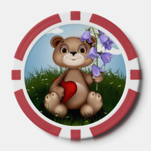 Bear Holding Bouquet Flower-30926 Poker Chips