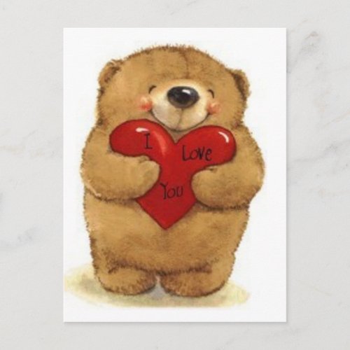 Bear Holding Heart_I Love You Postcard