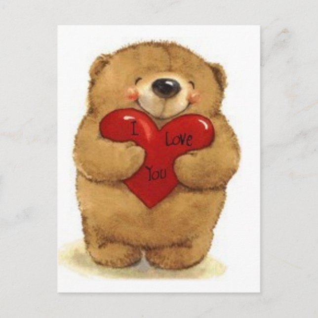Bear Holding Heart-I Love You Postcard (Front)