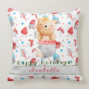 Bear Holidays Customize Text and Name 20"X20" Throw Pillow