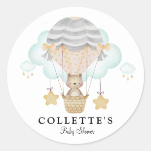 Bear Hot Air Balloon Baby Shower Classic Round Sticker