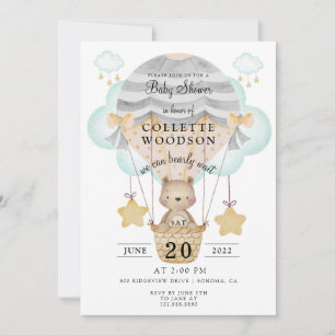 Bear Hot Air Balloon Baby Shower Invitation