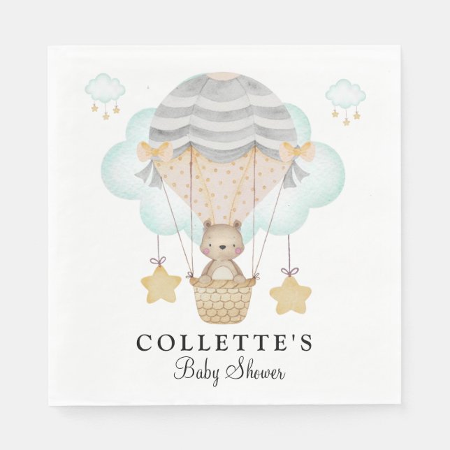 Bear Hot Air Balloon Baby Shower  Napkins (Front)
