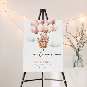 Bear Hot Air Balloon Girl Baby Shower Welcome Sign