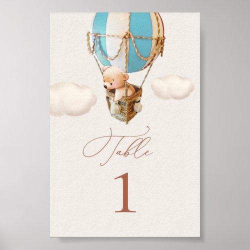 Bear Hot_Air Balloon Table Number Poster