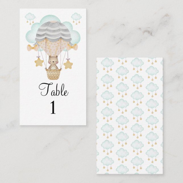 Bear Hot Air Balloons Blue Diaper Raffle  Place Card (Front/Back)