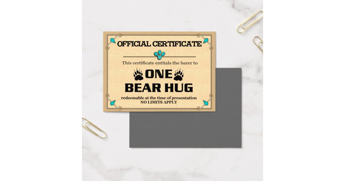 BEAR HUG Certificate Cards | Zazzle