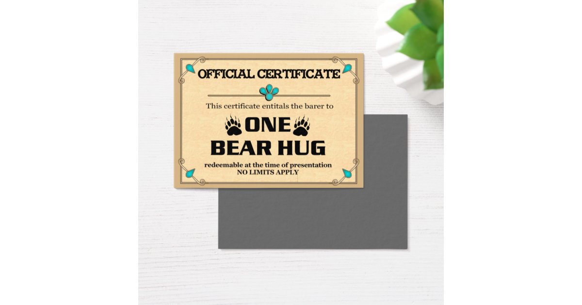 BEAR HUG Certificate Cards | Zazzle